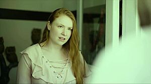 Beautiful redhead from shameless blows big cock bent over at home.