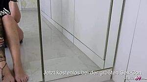 Skinny German amateur gives tight footjob with dirty talk and JOI.