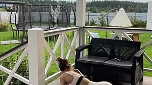 Teen stretches early in the morning.