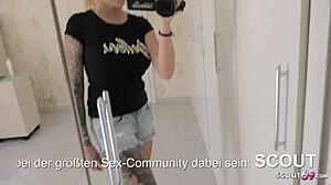 Skinny German amateur gives tight footjob with dirty talk and JOI.