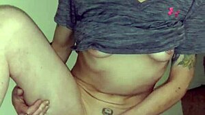 Redhead Wife Rubs Shaved Pussy On Stairs