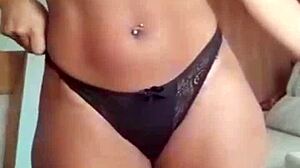 Watch Agatha, the married carioca, rip her clothes off in a hot striptease on webcam while her cuckold husband is at work!