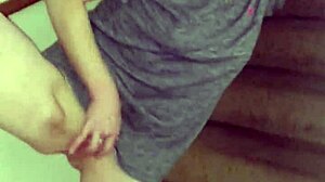 Redhead Wife Rubs Shaved Pussy On Stairs