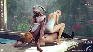 he plays with three girls at once in hentai