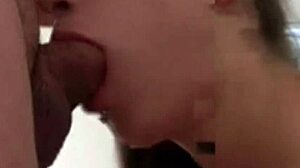 Exotic brunette gives blowjob and swallows cum.