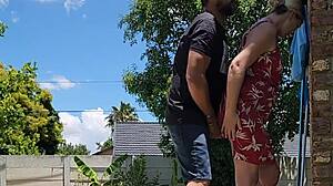 We got caught in our outdoor quickie by the neighbor peeking over the wall