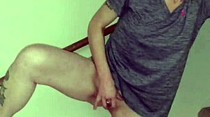 Redhead Wife Rubs Shaved Pussy On Stairs