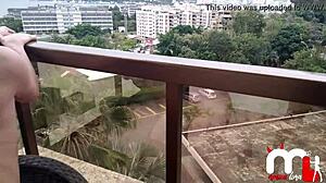 Well-Endowed Black Fucks Young Brunette on Balcony for All to See