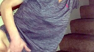 Redhead Wife Rubs Shaved Pussy On Stairs