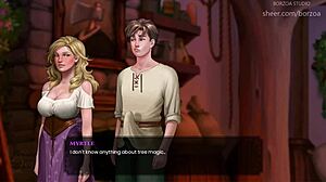 Blonde Wields Axe on Wooden Cock