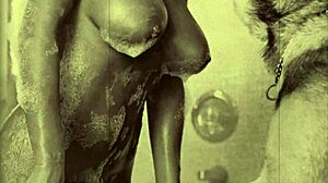 Vintage beauty bent over in retro doggystyle scene