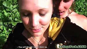 Teen amateur sucks cock outdoors!