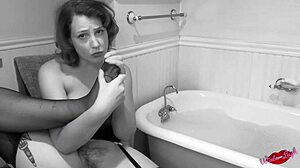 Vintage Redhead Babe Enjoys Solo Dildo Play In Antique Tub By The Pool.