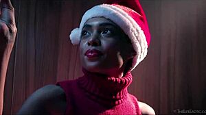 Slender Brazilian babe Luna C fingers her natural tits during Christmas masturbation