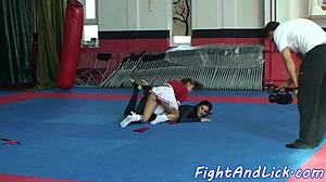 Small Tits Babe Wrestles in Lesbian Catfight with Oral Close-Ups, Amateur European Action