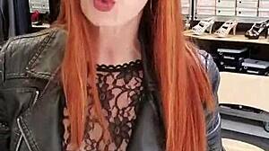 Bettie Ballhaus flaunts her natural big tits while wearing leather pants