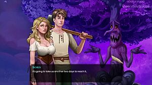 Blonde Wields Axe on Wooden Cock