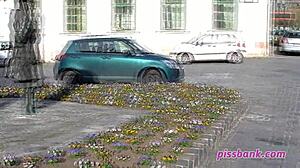 Extreme public squirting outdoors in daring display