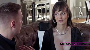 stepmommy's grim event left me aching to ride her on the sofa. i can't resist her adorable tits and taboo blowjob!