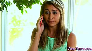 Small-titted teen fingers her pussy in high definition lesbian masturbation!