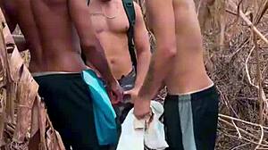 Watch twink get assfucked in outdoor orgy?