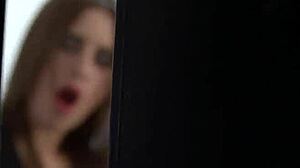 Latina Esmeralda hammered on office desk with toys