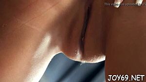 Pleasing teen 18+ girl toys her tight pussy with dildo