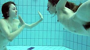 anna netrebko and lada poleshuk in bikinis underwater, big tits touching