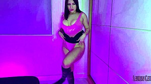 Brunette latina teen babe deepthroats big cock using toys.