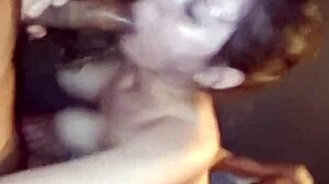 Two guys share the naughty brunette in the swing house.