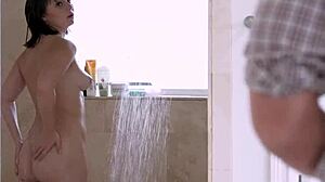 Fresh teen slut eagerly cleans the plumber's pipes in the shower!
