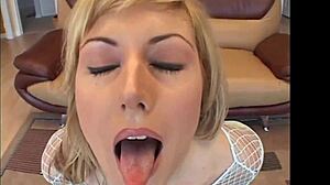 I love this busty blonde babe in threesome deepthroat and fucking