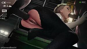 Blonde babe in group anal double penetration blowjob