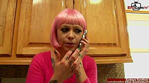 skinny tattooed redhead enjoys big black cock