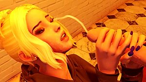 Blonde babe in group anal double penetration blowjob