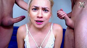 Blonde's Throat Fucked Ruthlessly With Saliva!