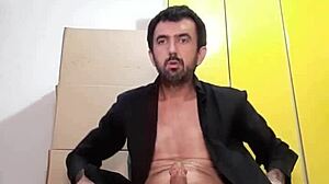 Sexy striptease ripping clothes to reveal huge 25cm cock squirting