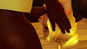 Blonde babe in group anal double penetration blowjob