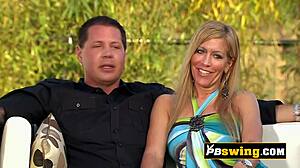 Softcore oral action at kinky pool party with swinger couples.  