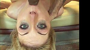 I love this busty blonde babe in threesome deepthroat and fucking