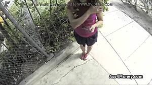 Broke teen 18+ transitions from payphone to sucking cock outdoors in pov