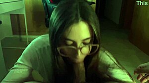 i ride and blowjob girl with glasses in pov cumshot