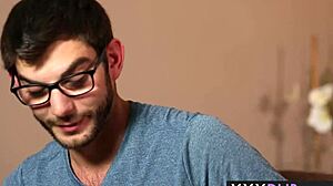 Horny perfect latina milf kimber woods massages cock before sucking it.