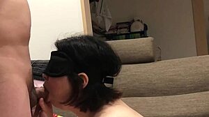 Japanese 30s couple blowjobs in living room raw sex on sofa