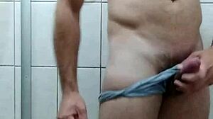 hot naughty guy jerks off in shower until cumshot