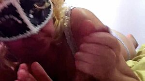 Masked Girlfriend Gives Blowjob to Friend