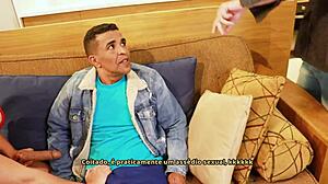 the wife serves as dinner for husband's guests