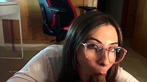 i ride and blowjob girl with glasses in pov cumshot