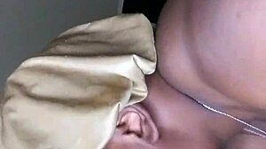 Ebony girl works hard on big cock outdoors