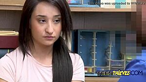 isabella crawls on officer's desk for hard fucking